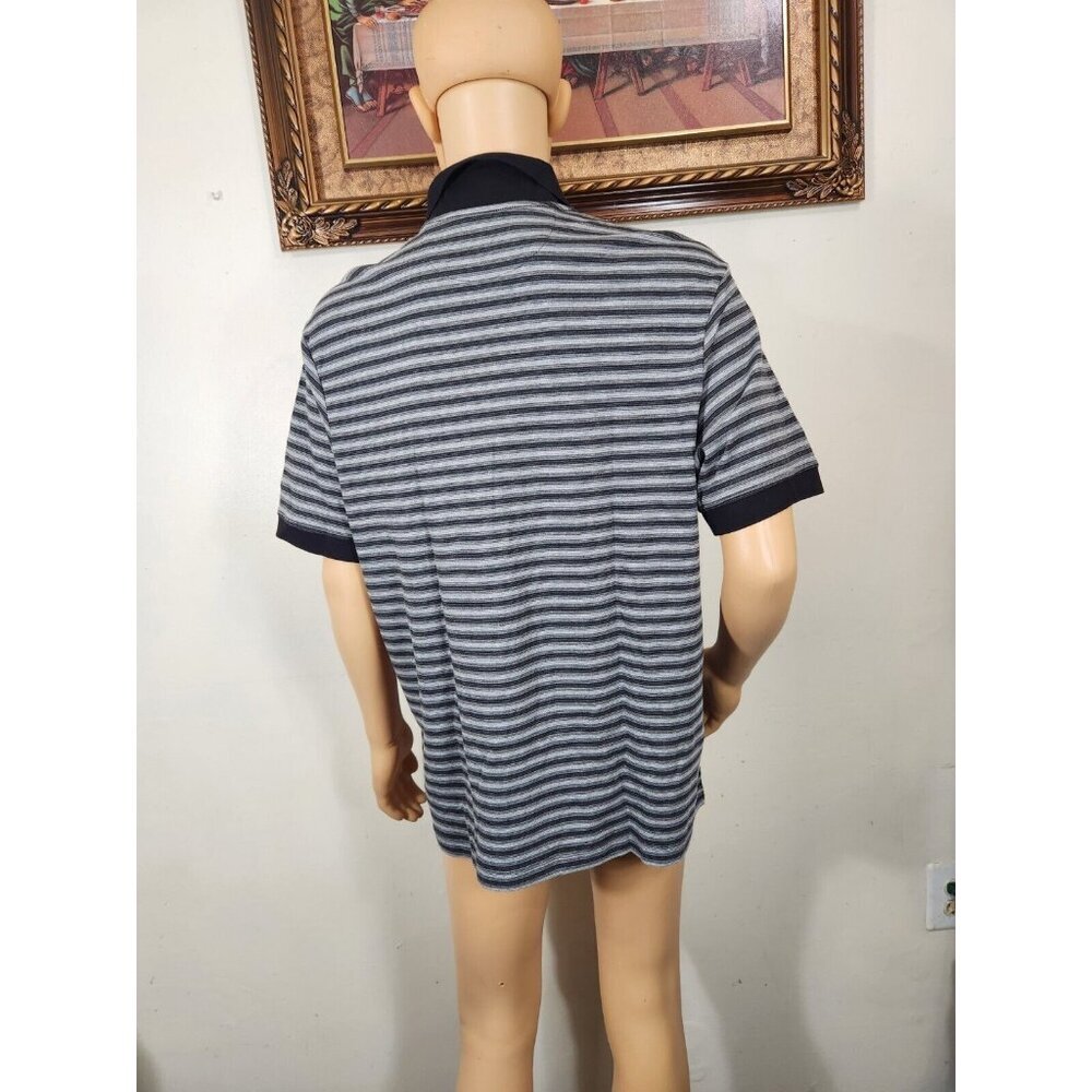Cremieux Mens Size L Polo Shirt Black Gray Striped Monte Carlo 100% Cotton -25 - Picture 5 of 11